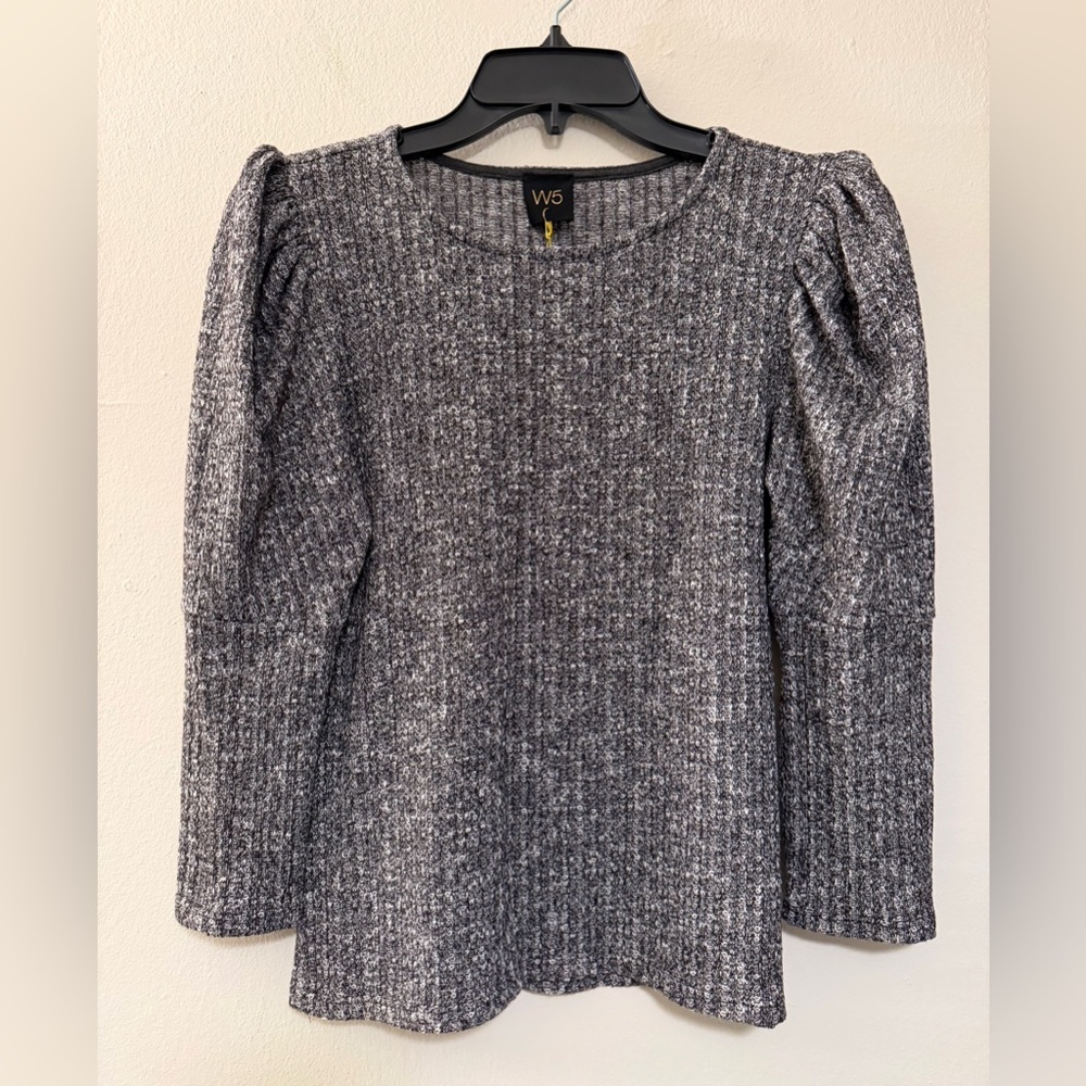NWT W5 Anthropologie Gray Puff Sleeve Knit Blouse
